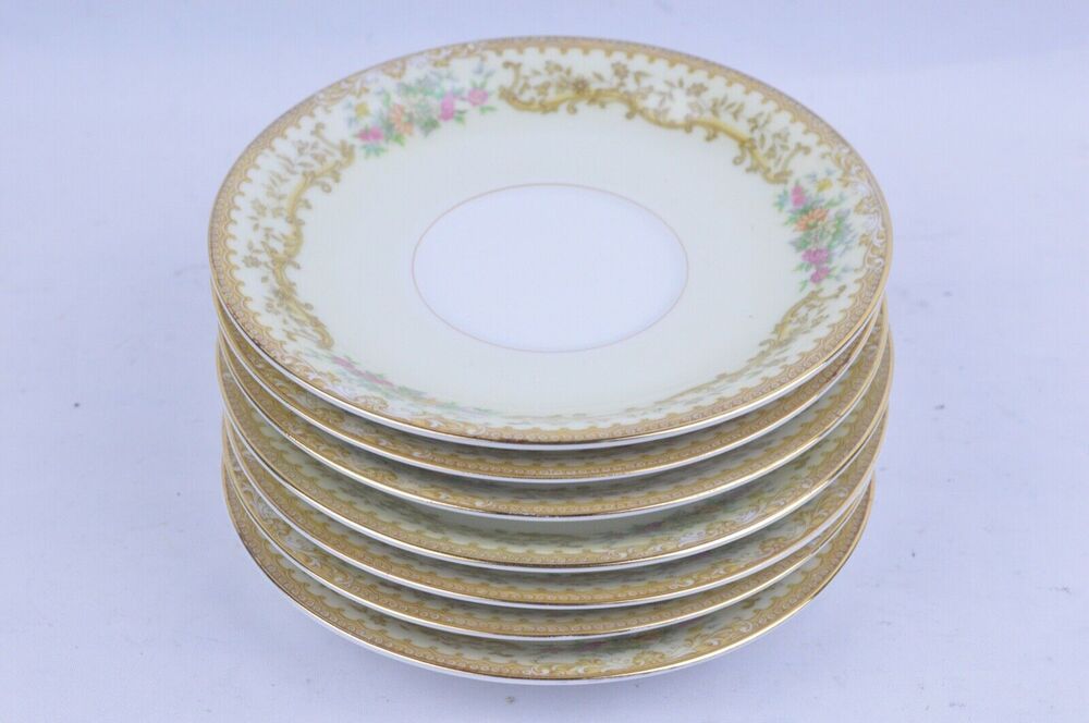 Noritake Elvira 608 Saucer Plate Gold Floral Japan Fine China 5.5'' Set 7